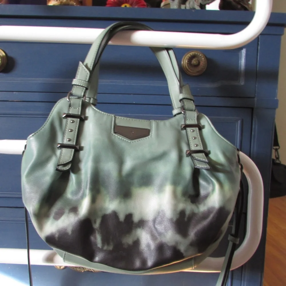 Simply Vera Vera Wang Buena Satchel in a green & black Ombré tie dye pattern